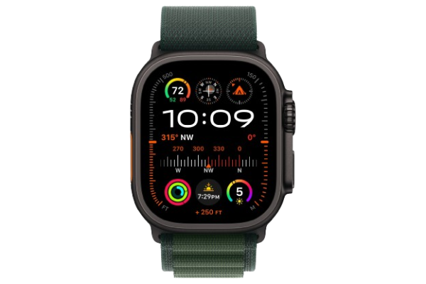 Apple Watch Ultra 2 2024 49mm Black Titanium Case with Dark Green Alpine Loop - Large (MX4T3)