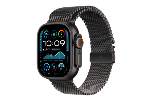 Apple Watch Ultra 2 2024 49mm Black Titanium Case with Black Titanium Milanese Loop - Large (MX5V3)