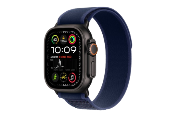 Apple Watch Ultra 2 2024 49mm Black Titanium Case with Blue Trail Loop - M/L (MYQ83)