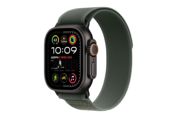 Apple Watch Ultra 2 2024 49mm Black Titanium Case with Green Trail Loop - M/L (MYQ43)