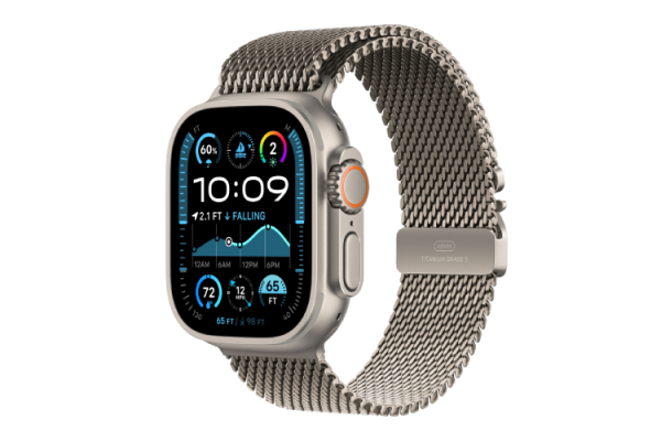 Apple Watch Ultra 2 2024 49mm Natural Titanium Case with Natural Titanium Milanese Loop - Large (MX5T3)