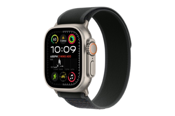 Apple Watch Ultra 2 2024 49mm Natural Titanium Case with Black Trail Loop - M/L (MXTR3)
