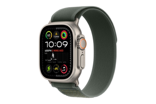 Apple Watch Ultra 2 2024 49mm Natural Titanium Case with Green Trail Loop - M/L (MX4L3)