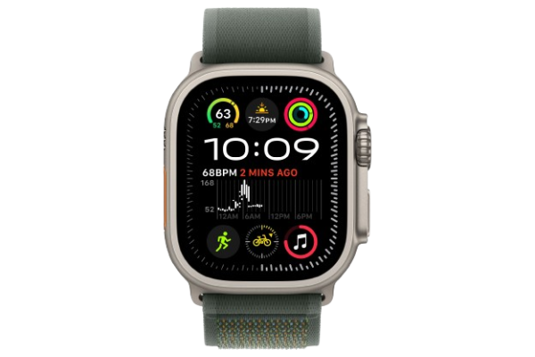 Apple Watch Ultra 2 2024 49mm Natural Titanium Case with Green Trail Loop - M/L (MX4L3)