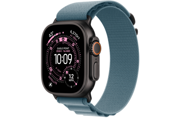 Apple Watch Ultra 3 GPS + Cellular 49mm Black Titanium Case with Light Blue Alpine Loop - Large (MG9M4)