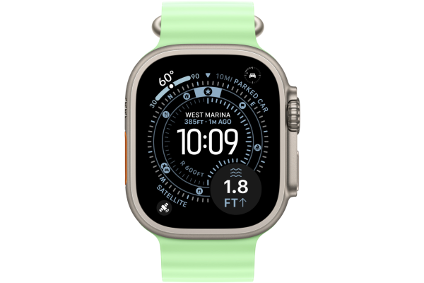 Apple Watch Ultra 3 GPS + Cellular 49mm Natural Titanium Case with Neon Green Ocean Band (MGCF4)