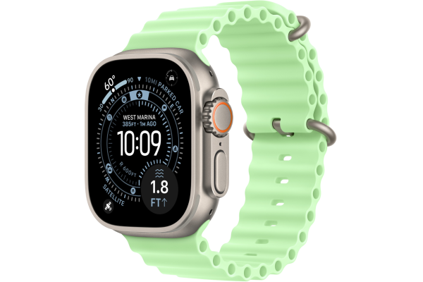 Apple Watch Ultra 3 GPS + Cellular 49mm Natural Titanium Case with Neon Green Ocean Band (MGCF4)